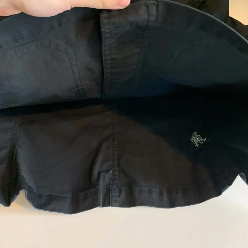 Lauren Ralph Lauren Shirt Womens M Medium Black Puff Sleeve Notch Cropped Top